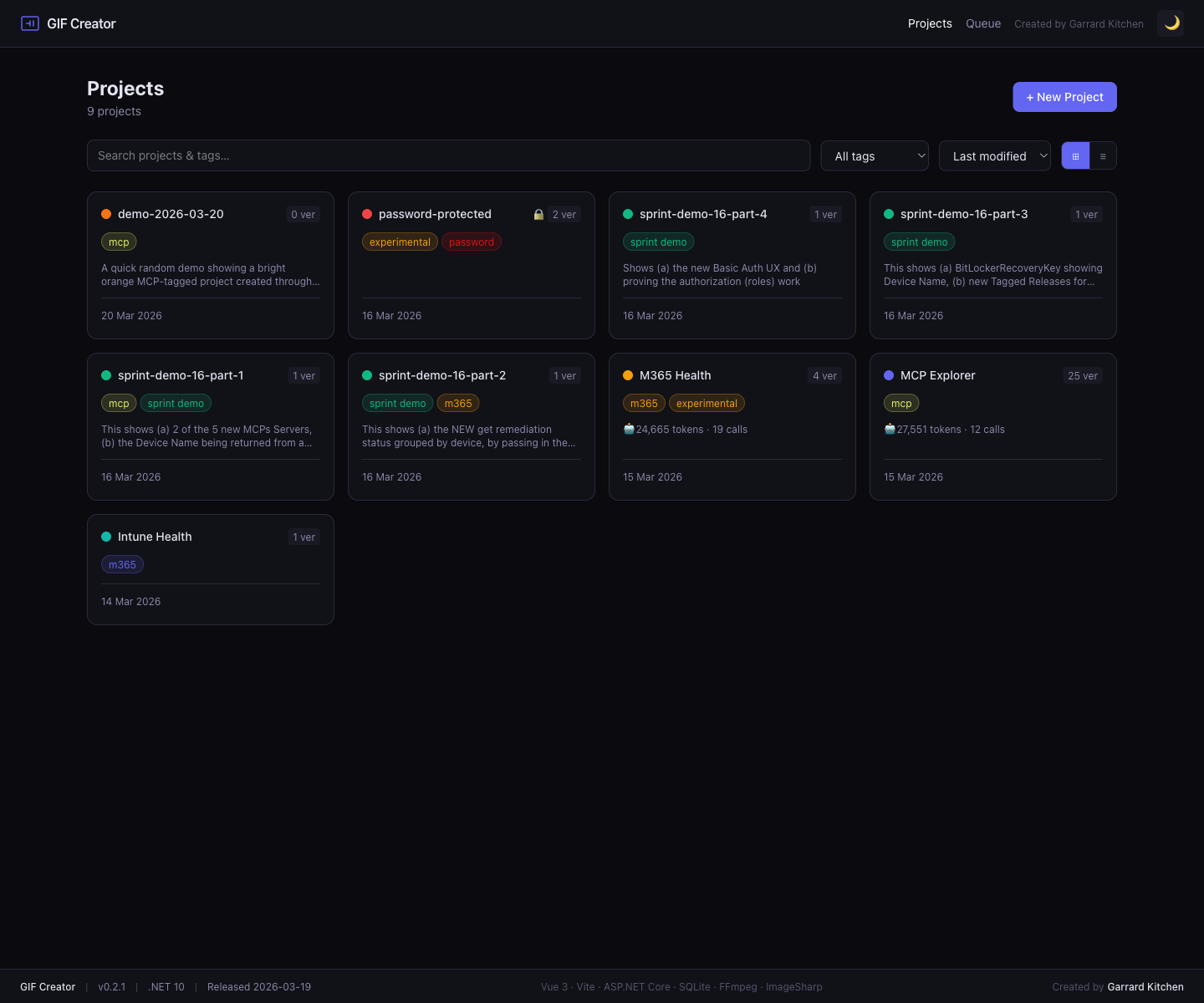 Dashboard in dark theme
