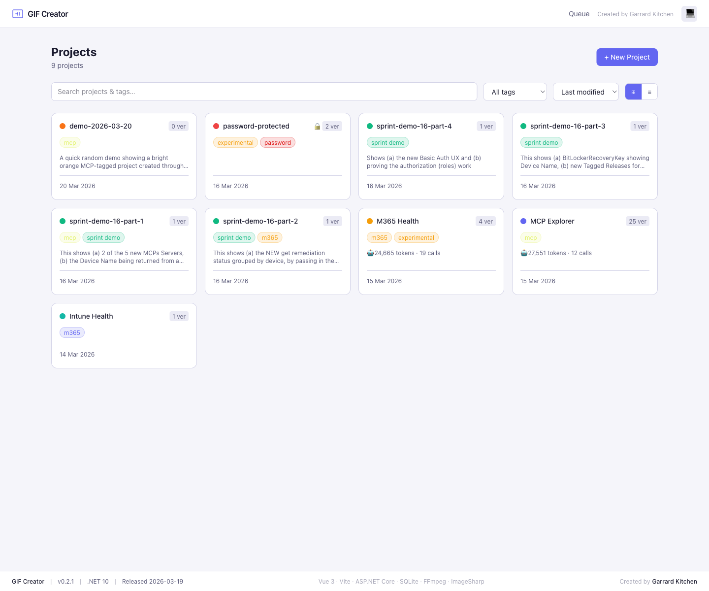 Dashboard with project library tools