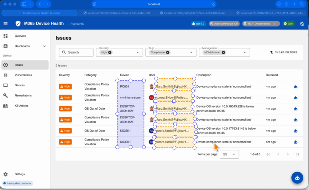 Editor showing manual and AI blur regions on the updated M365 Health frame