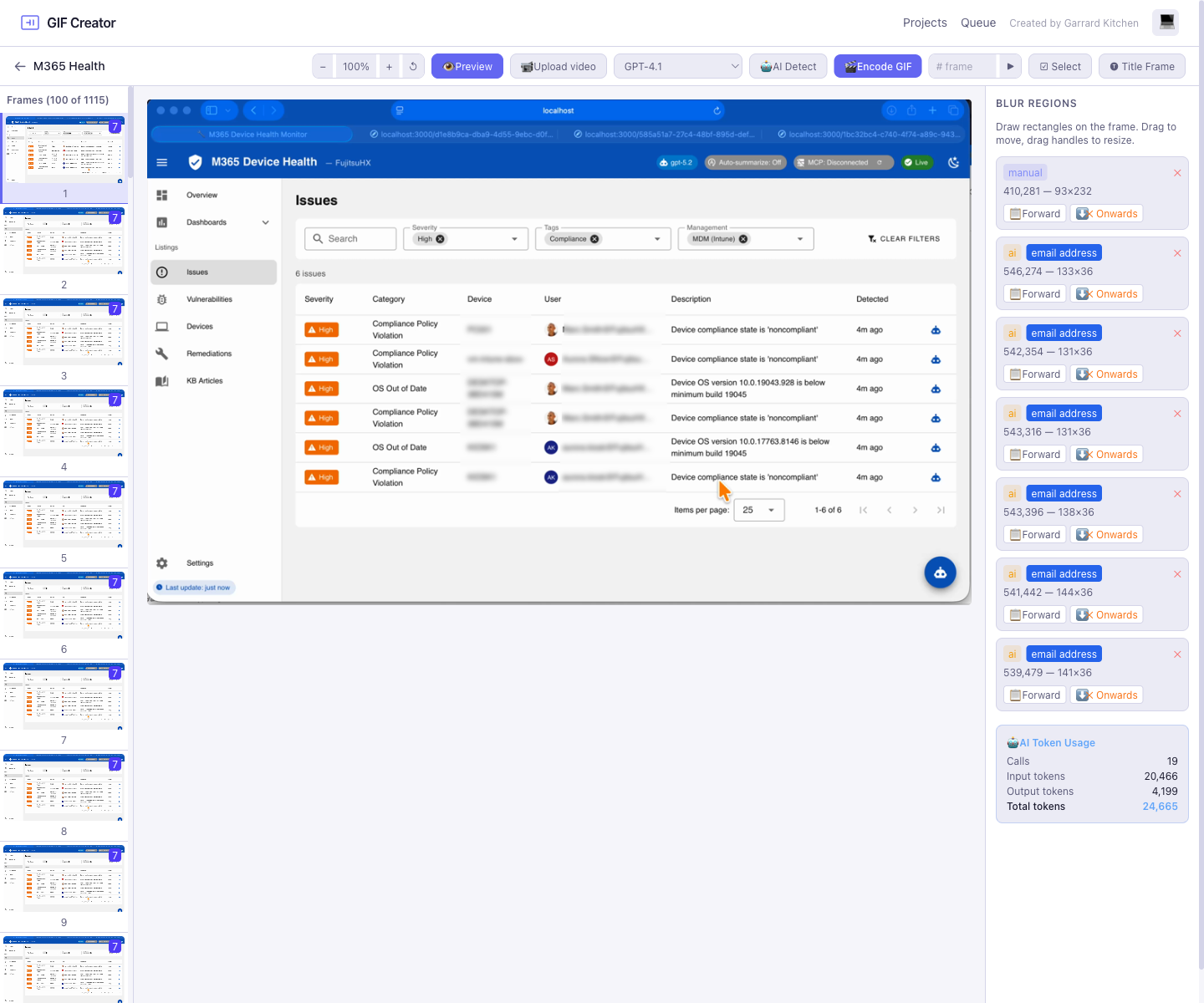 Editor preview mode showing rendered blur in the full editor