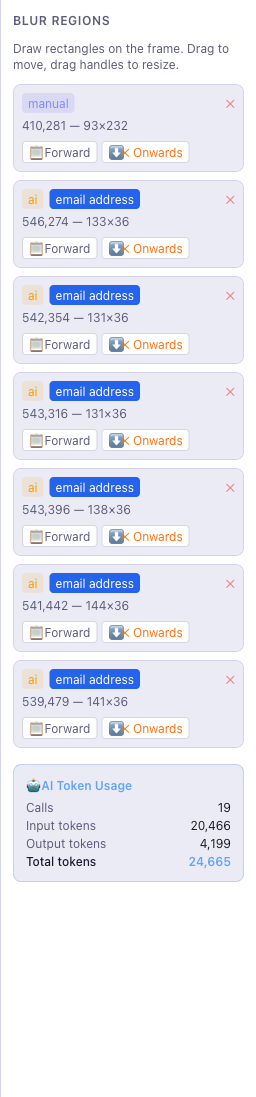 Blur region side panel with manual and AI regions