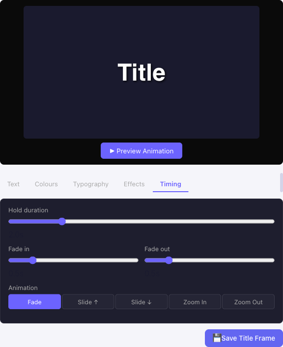 Title frame Timing tab