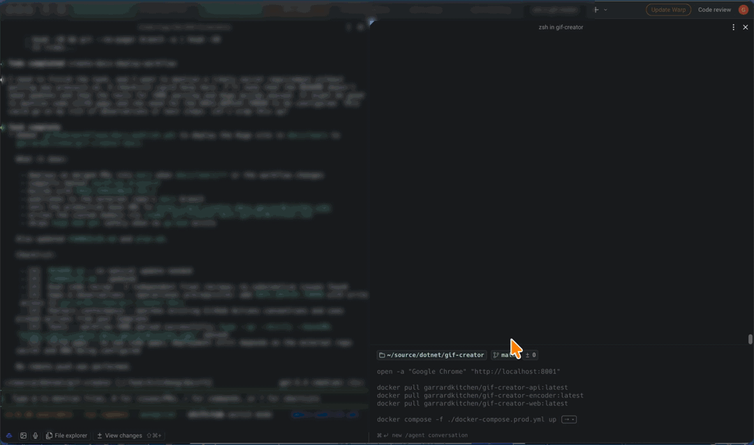 Animated GIF showing the GIF Creator workflow from review and redaction through export