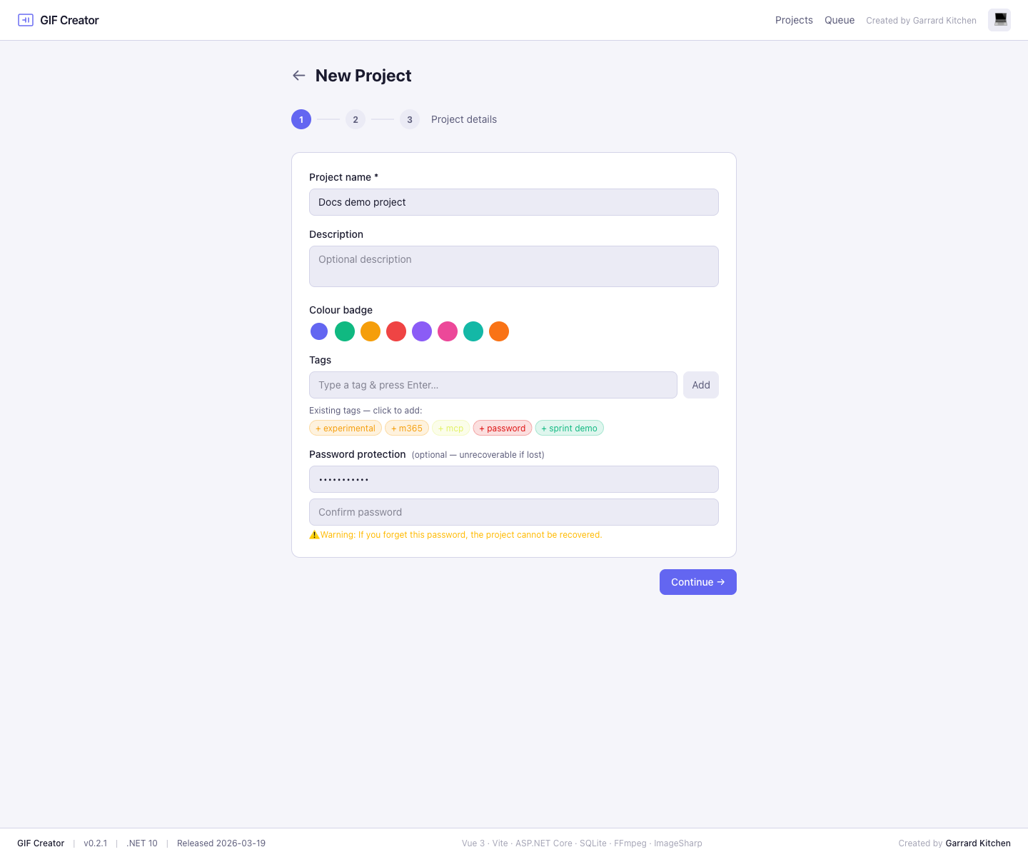 New project password fields