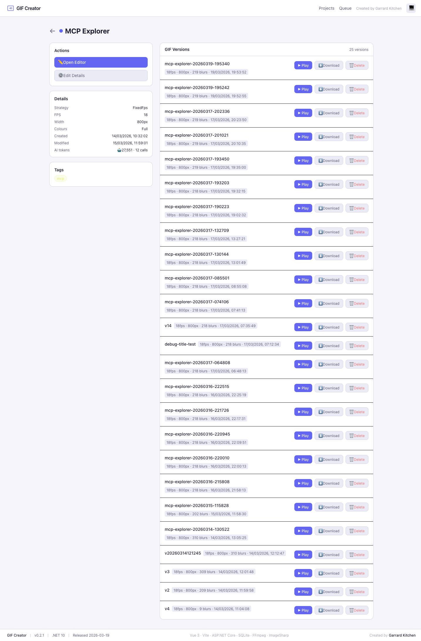 Project details version list